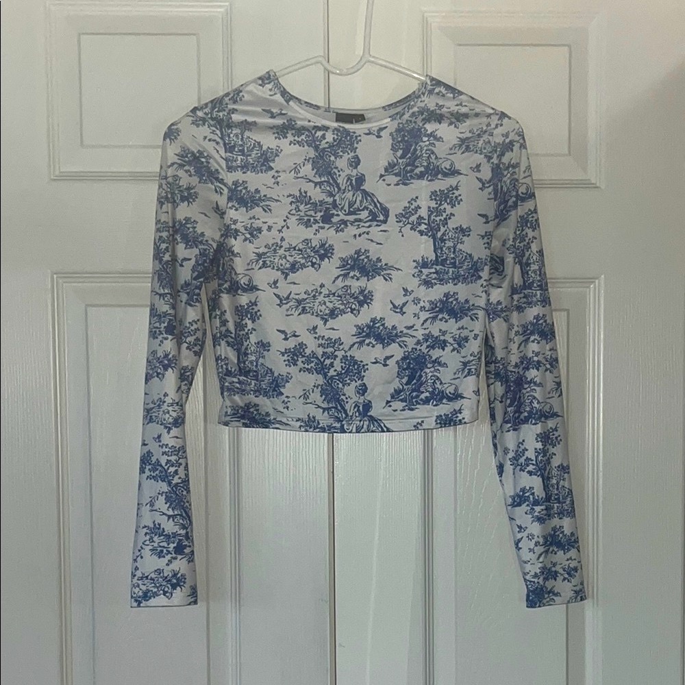 Blue and White Printed Women's Top